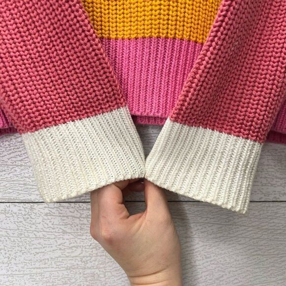 Forever 21 Rainbow Bright Multi-Colored Striped Chunky V-Neck Sweater Size S - Picture 4 of 7